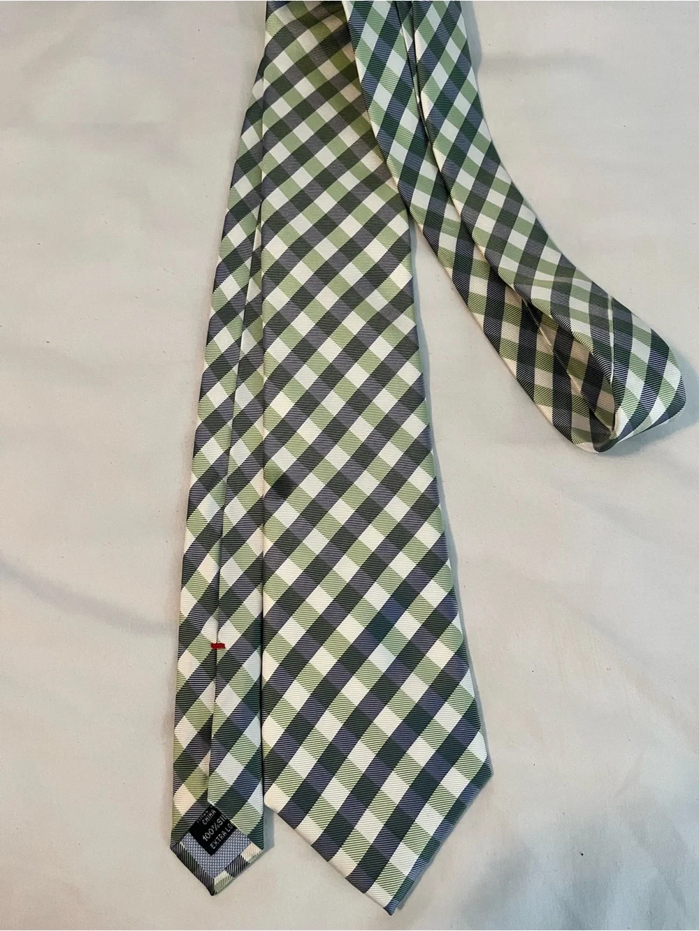 Tommy Hilfiger Green, White and Navy Gingham Men's Tie